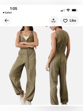 Athleta Olive Utility Sleeveless Drawstring Jumpsuit Size Tall Large